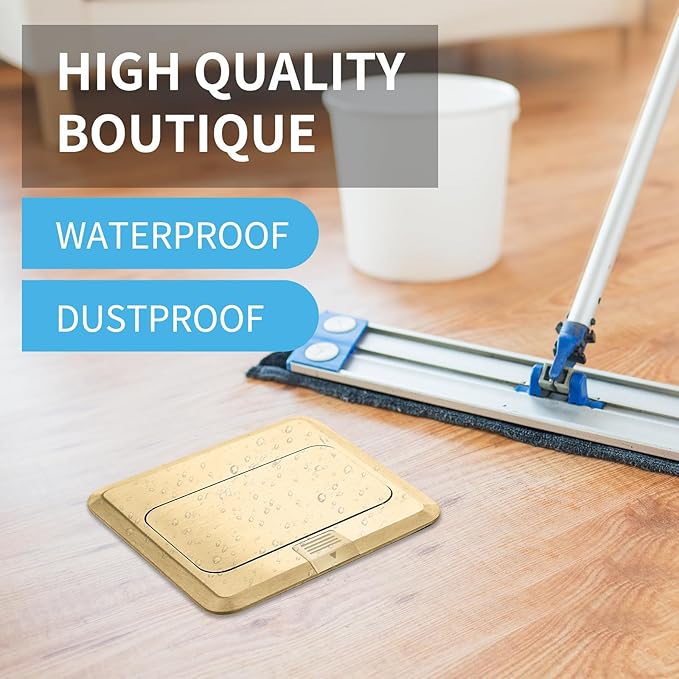 Vagueior Recessed Floor Electrical Outlet Kit,Waterproof Electrical Outlet Covcer Box,Hidden 20A Tamper-Resistant Receptacle Outlet,with Slow Elastic Damping，ETL Certified,Gold(1 Pack)