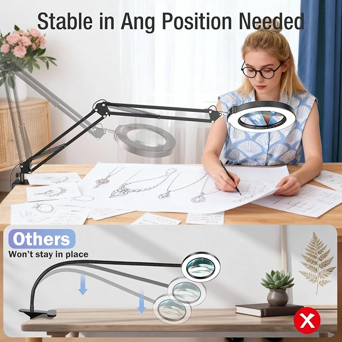 10X Magnifying Glass with Light and Clamp, Real Glass Stand Lighted Magnifier - Image 6
