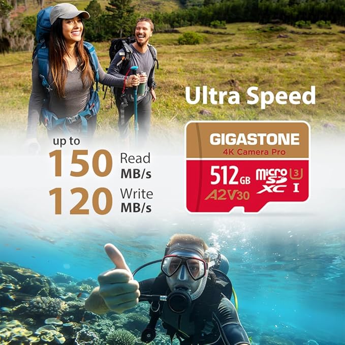 【5-Years Data Recovery】 GIGASTONE 512GB Micro SD Card, 4K Camera Pro, A2 V30 for Smartphone, Gopro, Action Cams, 4K UHD Video Recording, R/W up to 150/120 MB/s, UHS-I U3 C10 Class 10 with Adapter