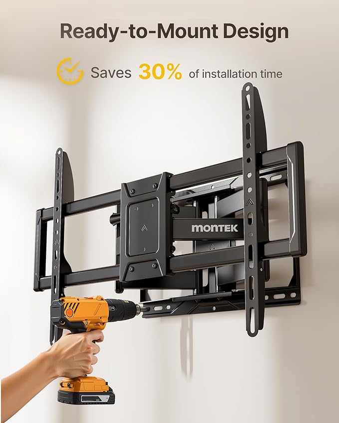 monTEK Full Motion TV Wall Mount for 37-84 Inch TVs, TV Mount Bracket with Articulating Arms, Tool-Free Tilt & Swivel, Extension, Max VESA 600x400mm, Fits 12“/16" Wood Studs, Up to 110lbs, 4X Tested