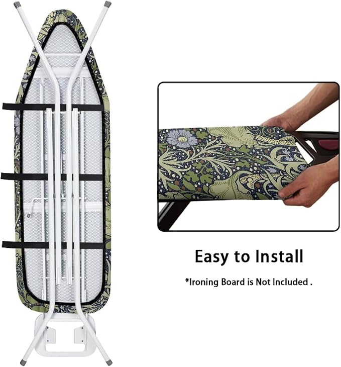 ZCFYGDX William Morris Prints Ironing Board Cover with Elastic Edge 3 Bottom Nylon Buckle Straps Breathable Resist Scorch Staining Suitable for Size-L Iron Board House Oil Paintings Art Decor