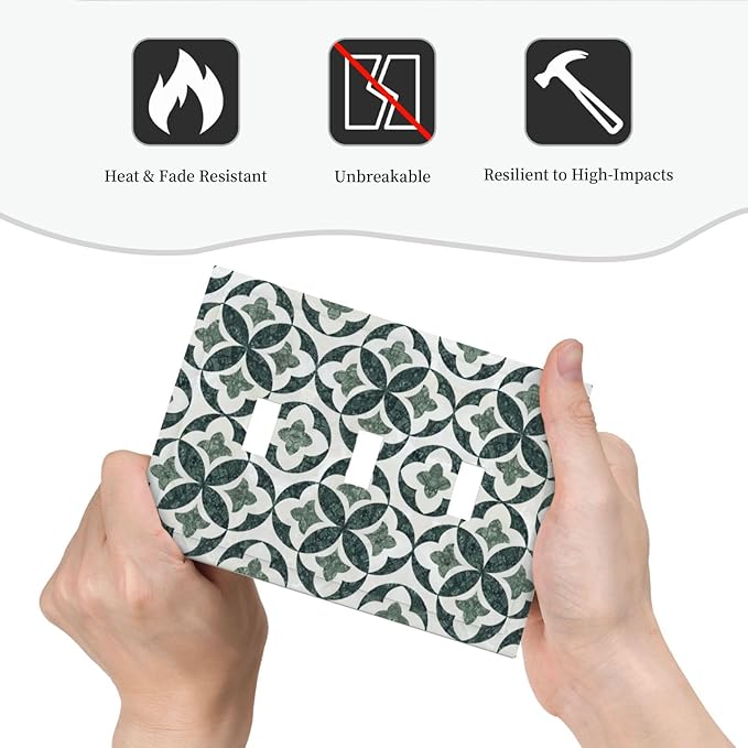Bvtewkhz Green Luxury Modern Cubic Marble 3 Gang Triple Toggle Decorative Light Switch Covers Electrical Faceplate Switch Plates For Bathroom Kitchen Home