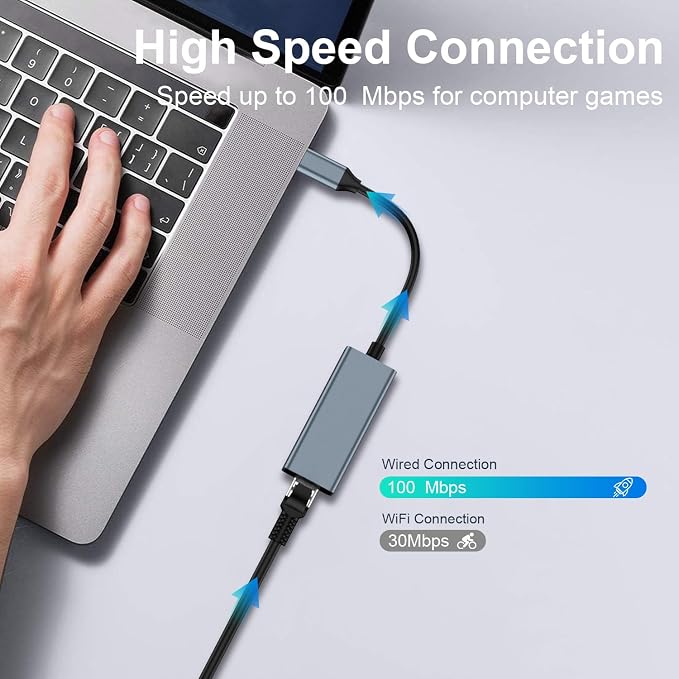 USB C to Ethernet Adapter, Driver Free RJ45 to USB C, 100Mbps Type-C Ethernet - Image 5
