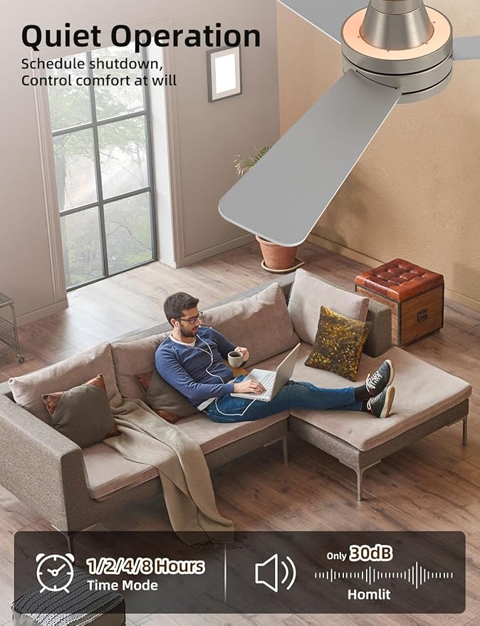 Homlit 42 inch RGB Ceiling Fan with Light, Smart App & Remote Control Low Profile Flush Mount, Music Sync Lighting, 6-Speed Quiet Reversible DC Motor, 4CCT Dimmable for Home Office Party