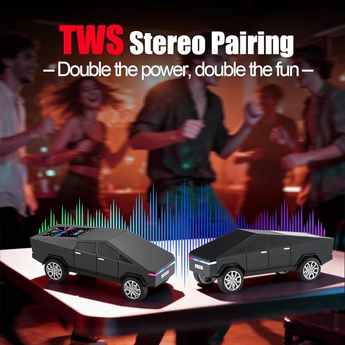 WSTER Portable Car Model Bluetooth Speaker with HD Stereo Sound, TWS Dual Pairing, LED Display, Truck-Style Wireless Speaker for Home, Office, Gaming & Collectible Display (Black)