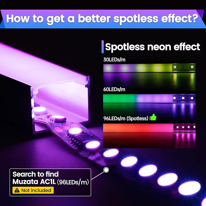 Muzata 20Pack 3.3FT/1M Plus-Size Spotless LED Channel Black LED Strip Diffuser Channel with Milky Frosted White Diffuser Cover U103 BW 1M