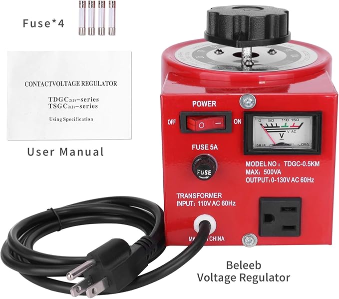 Beleeb Voltage Transformer 5 Amp Auto AC Variable Voltage Regulator,500VAC Max,120VAC Input, 0-120V/130VAC Output