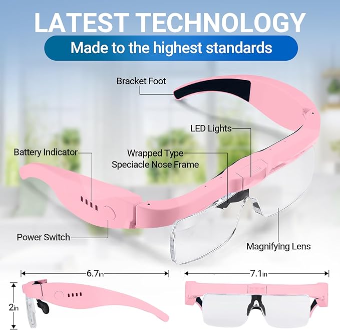 YOCTOSUN Magnifying Glasses with Light, Rechargeable Magnifying Headset with 5 Detachable Lenses 0.75X-4.0X and 3 LED Lights, Hands Free Headband Magnifier for Close Work Hobby Crafts Jewelry