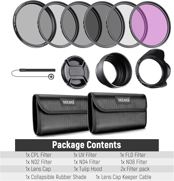 NEEWER 58mm ND Lens Filter Kit: UV, Lens Hood and Lens Cap Compatible - Image 9