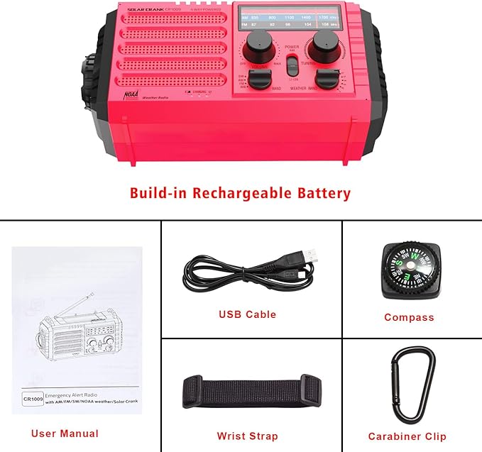 Weather Radio NOAA Alert with Battery Backup 18500mWh, Portable AM FM Shortwave Radio Solar Hand Crank, Flashlight Cellphone Charger, SOS Alarm, Compass, Headphone Jack for Home Outdoor Emergency