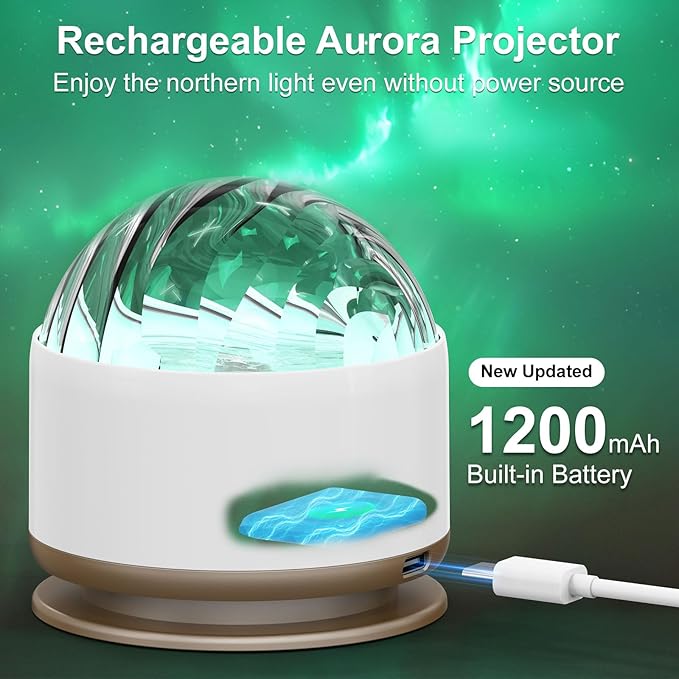 HUMIIEYE Northern Light Projector, Battery Operated Aurora Night Light, 16 Colors Galaxy Lamp Ocean Wave Ceiling Projector Mood Ambient Lighting for Bedroom Party Adults Kids Room Toddler Girl Gift