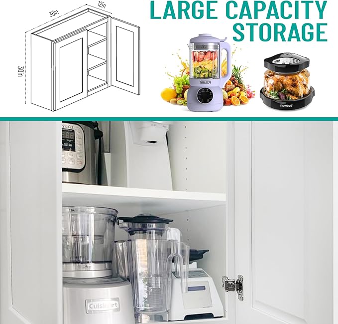 Wall Kitchen Cabinets, RTA Cabinets, White Shaker Cabinet, Wall Mounted, RTA Upper Cabinet, Modern for Kitchen and Bathroom with Door (White, 36" W x 30" H x 12" D)
