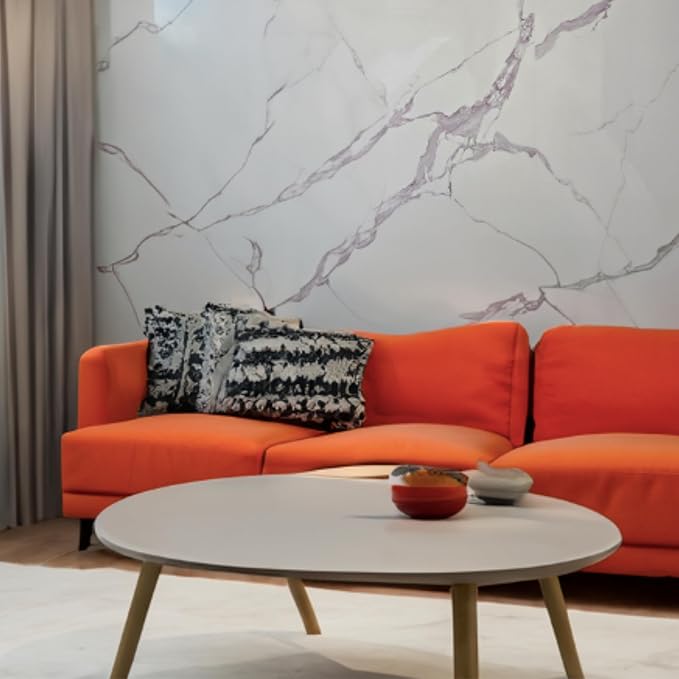 Dundee Deco Faux Marble Wall Panels - Sample - Glossy, Waterproof Indoor Wall Cladding - White, Grey Veins - Sample 6" x 6"