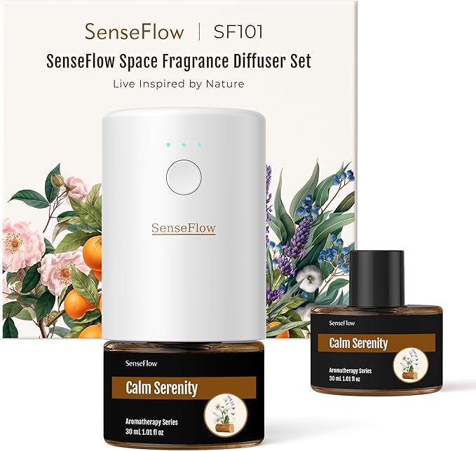 SF101 Pro Waterless Essential Oil Diffuser, Plug in Aromatherapy Diffuser & Non-Toxic air Freshener, 120-Day Natural Aroma Mist, Covers 1000 Sq Ft- Free 30ml Calm Serenity
