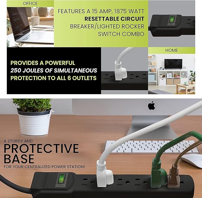 GoGreen Power Inc. (G-16103M-12BK-2) 6 Outlet Surge Protector, 12FT Cord, Black, 2 Pack