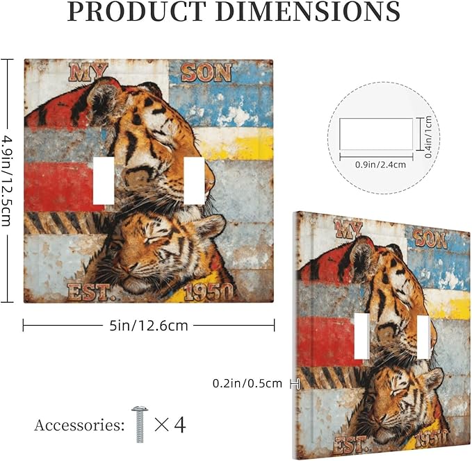 Bvtewkhz Tiger Vintage 2 Gang Double Toggle Decorative Outlet Covers Light Switch Plate Electrical Receptacle Switchplate For Bathroom Kitchen Bedroom