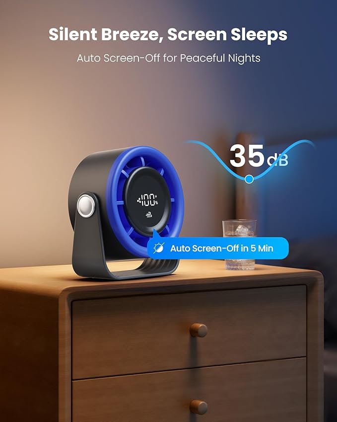 Gaiatop Small Desk Fan Rechargeable, 5in Personal Fan 4000mAh Battery Powered, Touch Control LED Display, 360° Tilt, 5-Speed Strong Wind, Bedroom Dorm Office Desk Accessories, Gifts for Women Men