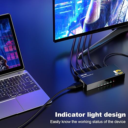HDMI Splitter 1 in 4 Out, JCHICI HDM1 Switcher Splitter 4K@60Hz 4:4:4, HDMI Spliter for Dual Monitors, EDID Control, Compatible with Xbox PS4 Blu-Ray Player HDTV (1 Source onto 4 Displays)
