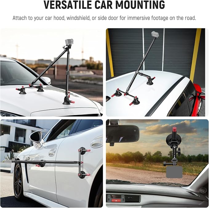 NEEWER Triple Suction Cup Car Mount Kit, Carbon Fiber Camera Mount - Image 6