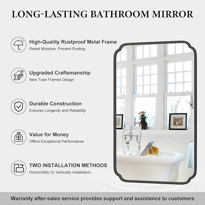 White 30"x48" Bathroom Mirror for Wall, Large Bathroom Vanity Mirror, Rounded Rectangle Mirror in Wooden Frame Hangs Horizontal Or Vertical