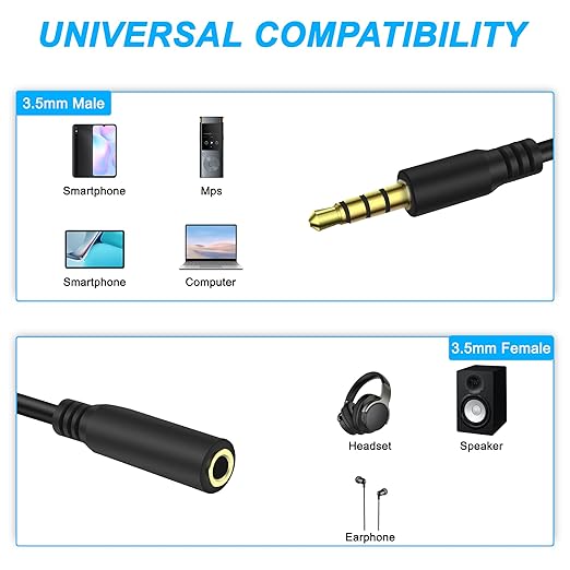 MEIRIYFA 3.5mm Splitter Cable 1 to 6 Ways,1/8 inch 4-Pole/3-Rings TRRS 1 Male to 6 Female Audio Stereo Splitter Extension Cable 3.5mm Audio 1 Input 6 Output Headphone Headset Extender Cord （30CM）