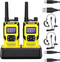 KETELESE T4 FRS Walkie Talkies Earpiece with Mic, IP67 Waterproof Two Way Radio, Walkie Talkie Long Range, 22 Channel, NOAA Weather Alert, PTT, VOX, USB C, Charge Base