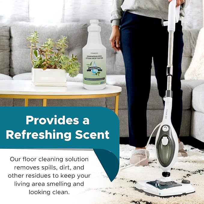 Steam & Go Demineralized Water Cleaning Solution for Floor & Multi-Surface Steam Cleaners - Compatible for All Steam Mops - Eucalyptus Mint Scent, 32 oz