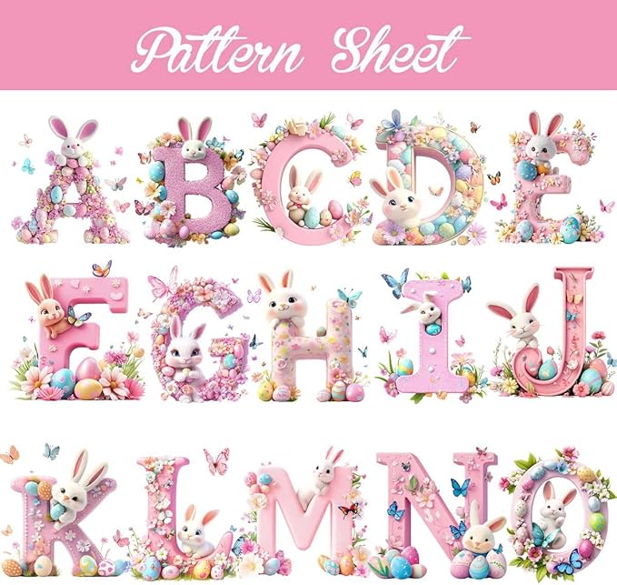 idooodle Personalized Pink Bunny Easter Egg 3D Initial LED Night Light with Name & Wooden, Base Room Decor, Birthday Party Easter Gift for Kids