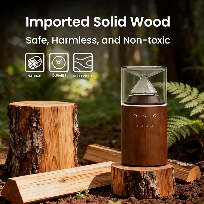 Waterless Nebulizing Essential Oil Diffuser, Real Glass and Solid Wood Portable Rechargeable Aroma Diffuser for Home Office Car, Luxury Gift Set with 10ml Lemon Oil