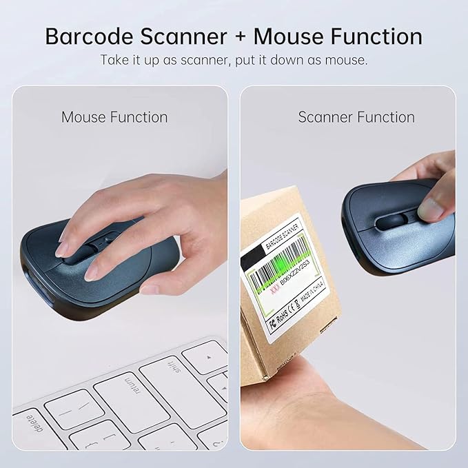 THARO New Wireless Mouse Barcode Scanner, 2-in-1 Design 2D Handheld Barcode Scanner with Wireless Mouse Functions for POS System,Store,Supermarket, Warehouse.(Black)