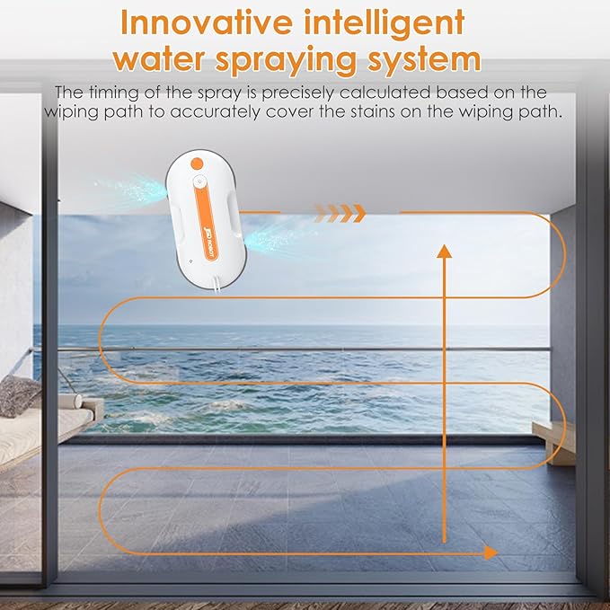 JSDROBOT Lite Window Cleaning Robot,5300Pa Window Cleaner Robot with Pressured Wiping Dual Water Spray Close to The Border Wipe Edge Detection Intelligent Path Plan