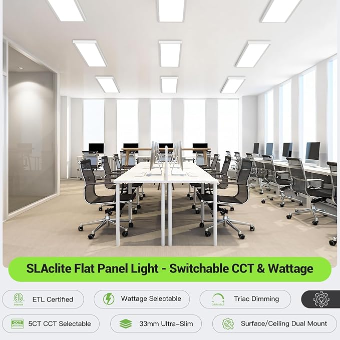 1x4 LED Flat Panel Light,Surface Mount Ceiling Light,5CCT 3000K/3800K/4500K/5200K/6000K Dimmable, 24W/30W/40W 5200LM Smooth Triac Dimming(10-100%), LED Light Fixture for Office Kitchen Garage,White