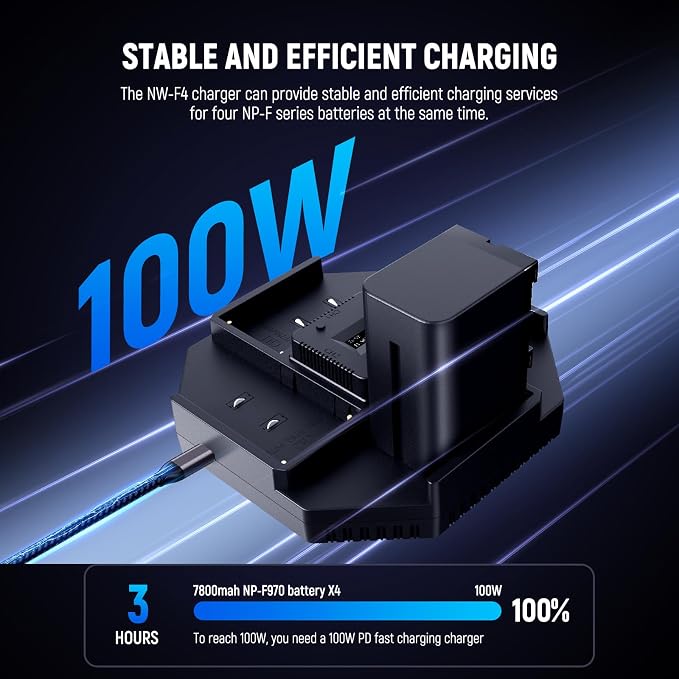NEEWER NP-F970 4Pcs 7800mAh Replacement Batteries &100W PD 4 Channel OLED Fast - Image 2