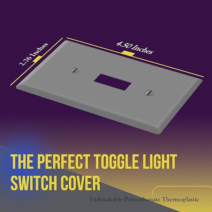 ENERLITES Toggle Light Switch Wall Plate Cover, Gloss Finish, Size 1-Gang 4.50" x 2.76", Unbreakable Polycarbonate Thermoplastic, 8811-GR-10PCS, Gray (10 Pack), Grey