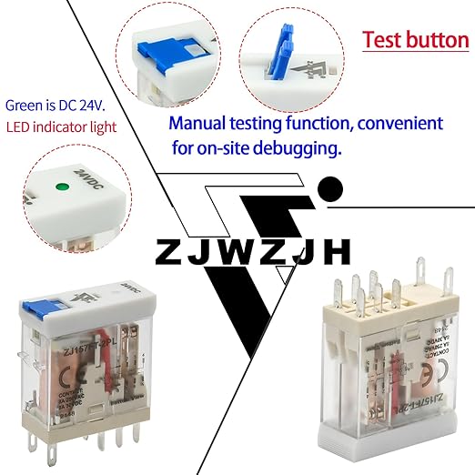 UL Listed 6 Pcs 8-Amp Electromagnetic Relay 24V DC Relay DPDT 2NO 2NC 8Pin Socket Base with Indicator Light Module and Test Button