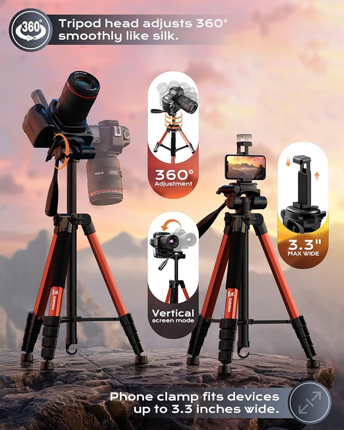 73" Camera Tripod Stand, Aluminum Tripod - Image 5