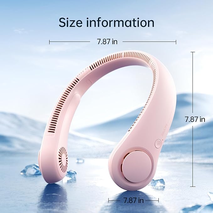 JISULIFE Portable Neck Fan, Hands-Free Bladeless, 5 Speeds, 4000 mAh Battery Operated Wearable Personal Fan, Twistable, Rechargeable, Gift for Women Men-Pink