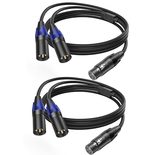 LanSenSu XLR Female to 2 XLR Male Patch Y Cable Balanced Microphone Splitter Cord Audio Adaptor (3.3ft-2pack)
