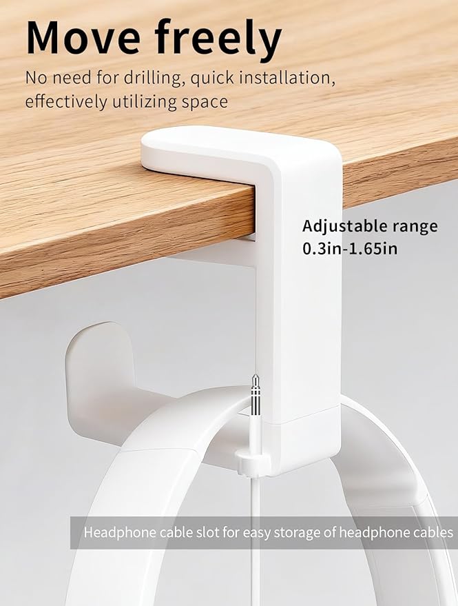 STEARBOR Headphone Hook，Under Desk Headphone Holder with 360-Degree Adjustable Rotation，PC Gaming Headset Holder