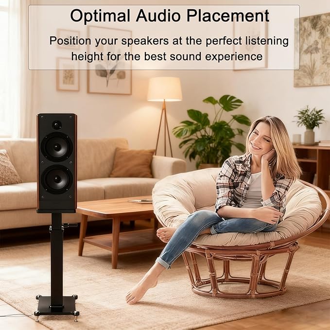 29.5-43.3in Height Adjustable Speaker Stands Pair up to 110lbs, Heavy Duty Bookshelf Speaker Stand Bookshelf Speaker Stand, Holds Bookshelf & Satellite Speaker Large Speaker (Brown)