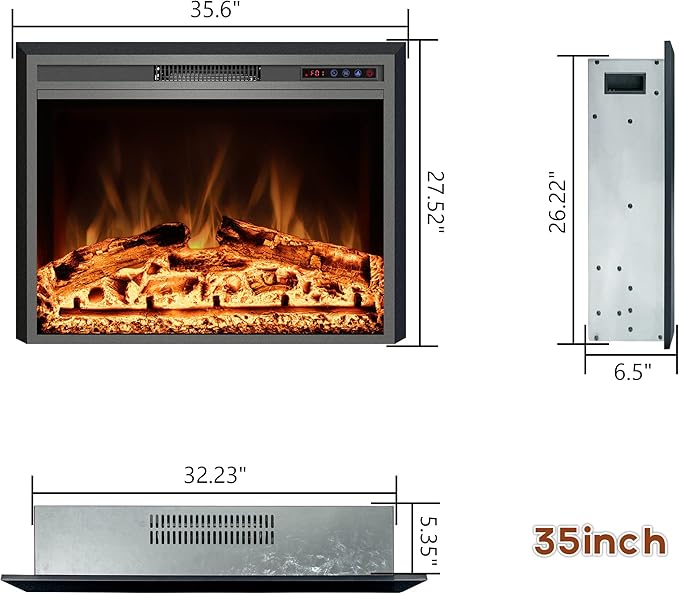 Electric Fireplace, Electric Fireplace Inserts, Recessed Fireplace Heater with Remote Control, Adjustable Flame Colors, Timer&Overheating Protection, 750/1500W, 35" W X 27" H