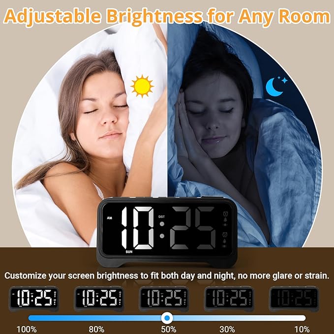 Loud Vibrating Alarm Clock for Heavy Sleepers with Bed Shaker Under Pillow, Hearing Impaired/Deaf/Teens, Dual Alarms, Adjustable Date, Nightlight & Battery Backup, Large LED Digital Display, 12/24H