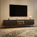 POVISON Sliding Tambour Door TV Stand with LED Lights, Mid Century Modern TV Console, Wood Media Console, Entertainment Center with Storage Cabinet, Fully-Assembled (Black, 94.49")