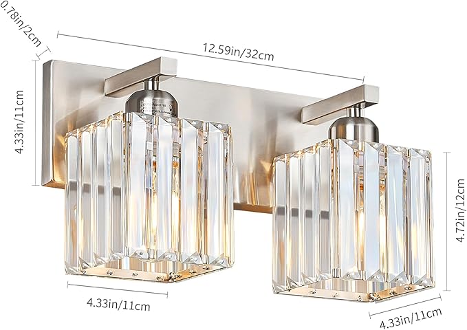 FDPBY Modern Vanity Light 2-Lights Brushed Nickel Vanity Light Crystal Bathroom Wall Light Bathroom Light Fixtures