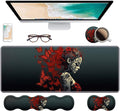 Ergonomic Keyboard Wrist Rest & Mouse Pad Wrist Rest Set, Large Gaming Desk Mat 31.5"x 11.8" with Non-Slip Base, Memory Foam, Easy Typing Pain Relief for Home & Office, Tattooed Girl and Red Butterfly