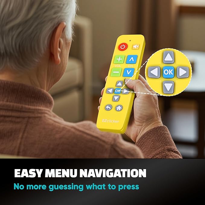EZclicker Plus Big Button Universal TV Remote (Yellow) Simple Easy to Use, Works with Major TV Brands (2xAAA Batteries Not Included)