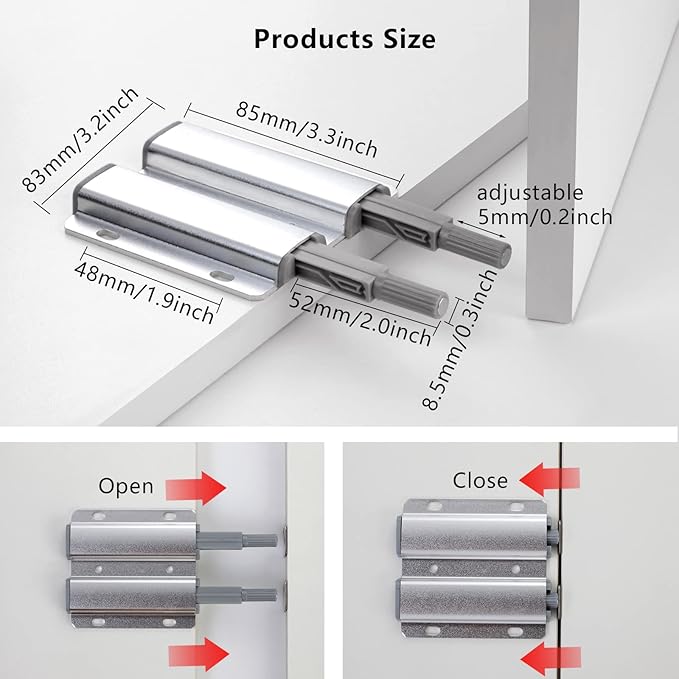 Double Magnetic Push Latch, 10 Pack Heavy Duty Touch Latch Hardware for Cabinet Drawer Wardrobe Kitchen Door