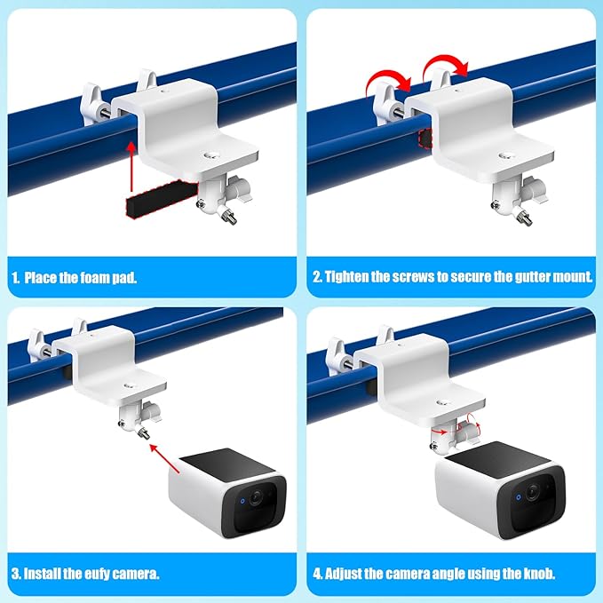 Didalo 2 Pack Gutter Mount Compatible with eufyCam 2C/2C Pro, 2/2 Pro, 3C/S300, 3/S330,SoloCam S220/C210, 360°Rotation Security Bracket with 1/4 Screw Thread(Camera Not Included)