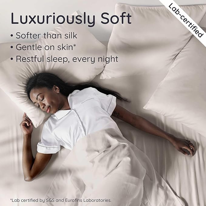 Bambaw 100% Viscose Derived from Bamboo Fitted Sheet Queen Size, Cooling Fitted Sheet Only, 16’’ Deep Pocket Sheets with Corner Straps, Queen Size (Sand)
