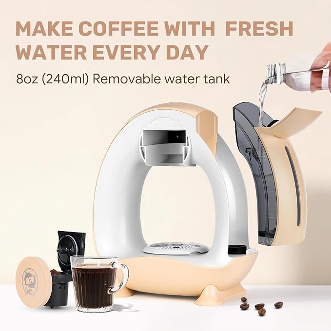 Single Serve Coffee Maker,Fast Brew in 2 minutes,Stylish＆Compact Design,MINI Q 2 IN 1 Coffee Machines for K*cup Capsules & Ground Coffee, Champagne Coffee maker